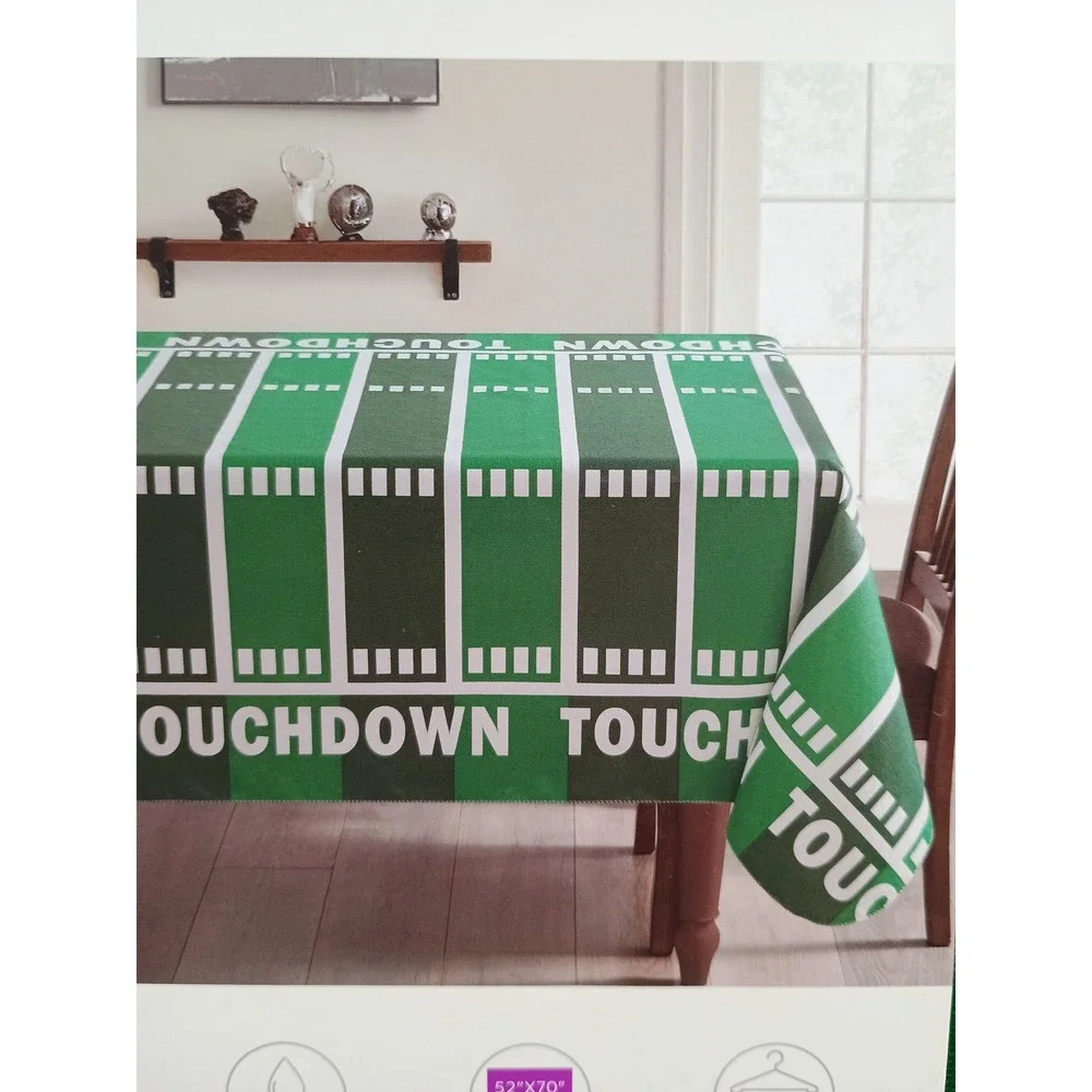 Kirkton House Football Field Vinyl Tablecloth 52x70 Oblong Green White Touchdown